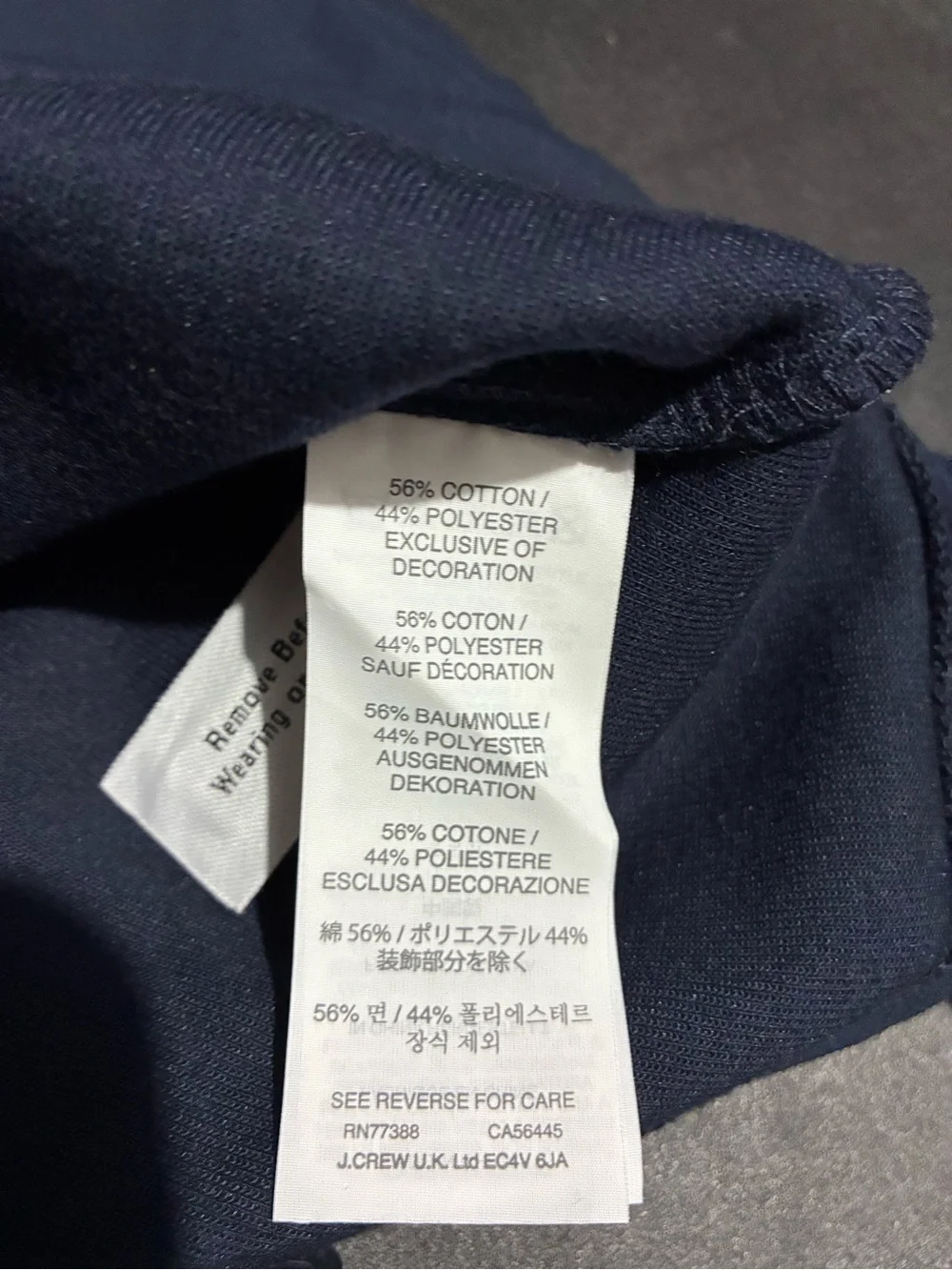 J. Crew Navy Blue Crewneck Sweatshirt Sequin-trimmed Hem 3/4 Sleeves XS Preppy